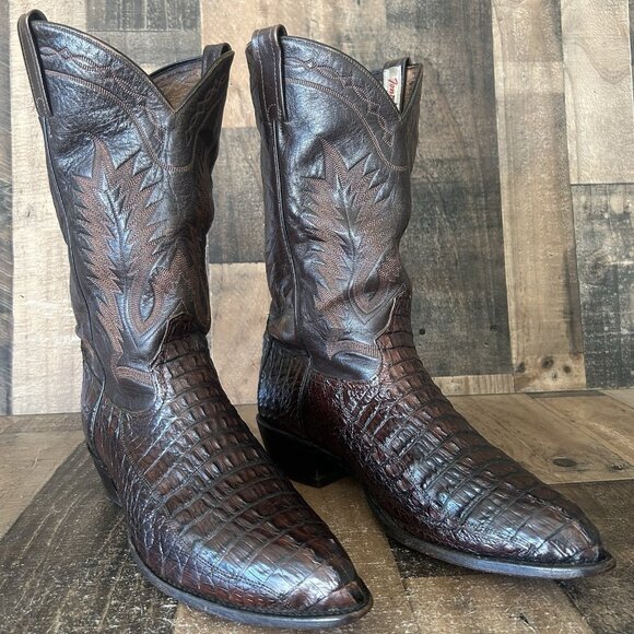Tony Lama Vintage Caiman Western Cowboy Boots Mens 13 D - Picture 1 of 12